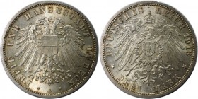 Deutsche Münzen und Medaillen ab 1871, REICHSSILBERMÜNZEN, Lübeck. 3 Mark 1913 A. Silber. KM 215, Jaeger 82, AKS 4. Stempelglanz, Flecken. min Kratzer...
