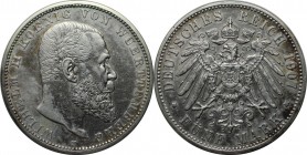 Deutsche Münzen und Medaillen ab 1871, REICHSSILBERMÜNZEN, Württemberg. Wilhelm II. (1891-1918). 5 Mark 1907 F. Silber. Jaeger 176. Sehr schön-vorzügl...