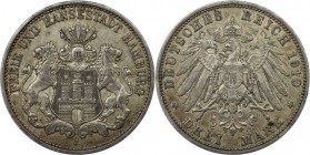 Deutsche Münzen und Medaillen ab 1871, REICHSSILBERMÜNZEN, Hamburg. 3 Mark 1910 J. Silber. Jaeger 64. Vorzüglich
