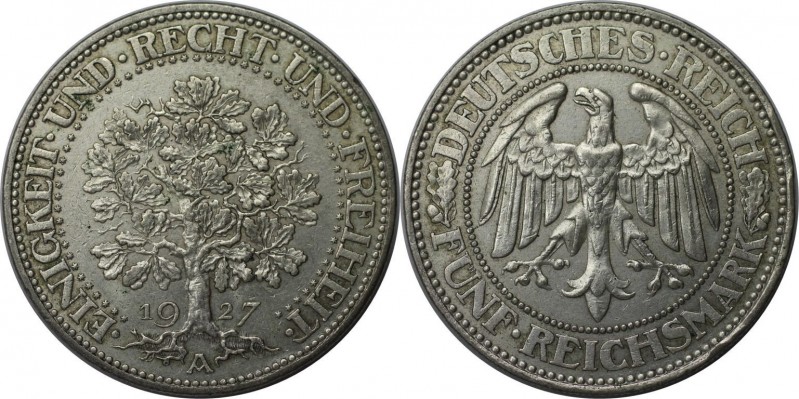 Deutsche Münzen und Medaillen ab 1871, WEIMARER REPUBLIK. 5 Reichsmark 1927 A, E...