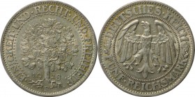 Deutsche Münzen und Medaillen ab 1871, WEIMARER REPUBLIK. 5 Reichsmark 1928 F, Eichbaum. Silber. KM 56, Jaeger 331, AKS 25. Sehr Schön-Vorzüglich