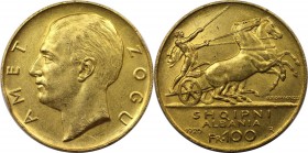 Europäische Münzen und Medaillen, Albanien / Albania. Zogu I. (1925-1928-1939). 100 Franken 1926 R, Rom. Ohne Stern unter dem Kopf. 29,03 g. Feingold....