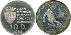 Europäische Münzen und Medaillen, Andorra. "Olympiade Albertville 1992". 10 Diners 1989. 12,0 g. 0.925 Silber. 0.36 OZ. KM 55. Stempelglanz