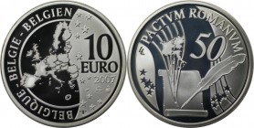 Europäische Münzen und Medaillen, Belgien / Belgium. 50 Jahre römische Verträge. 10 Euro 2007, 18,75 g. 0.925 Silber. 0.55 OZ. KM 260. Polierte Platte...