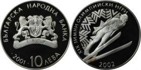 Europäische Münzen und Medaillen, Bulgarien / Bulgaria. XIX. Olympische Winterspiele 2002 in Salt Lake City - Skisprungschanze. 10 Leva 2001. 23,33 g....