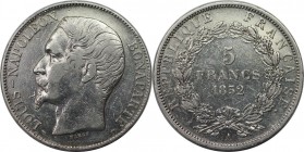 Europäische Münzen und Medaillen, Frankreich / France. Louis-Napoleon Bonaparte. 5 Francs 1852 A. Silber. KM 773.1. Sehr schön-vorzüglich