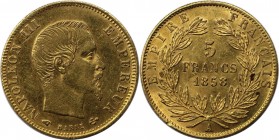 Europäische Münzen und Medaillen, Frankreich / France. Napoleon III. (1852-1870). 5 Francs 1858 A. 1,60 g. 0.900 Gold. KM 787.1. Vorzüglich