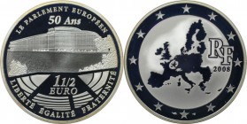 Europäische Münzen und Medaillen, Frankreich / France. 50. Jubiläum des Europäischen Parlaments. 1 1/2 Euro 2008. 22,20 g. 0.900 Silber. 0.64 OZ. KM 1...