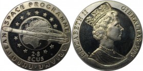 Europäische Münzen und Medaillen, Gibraltar. Rocket orbitting Earth. 2.8 Ecus 1993. Kupfer-Nickel. KM 630. Stempelglanz. Patina. Fingerabdrücke