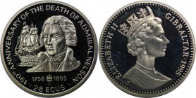 Europäische Münzen und Medaillen, Gibraltar. Admiral Nelson and ship. 2.8 Ecus 1995. Kupfer-Nickel. KM 494. Stempelglanz