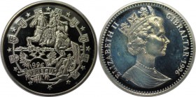 Europäische Münzen und Medaillen, Gibraltar. Ritter mit Lanze auf Pferd. 2.8 Ecus 1996. Kupfer-Nickel. KM 508. Stempelglanz. Patina. Flecken