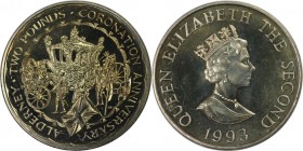 Weltmünzen und Medaillen, Alderney. 40. Jahrestag der Krönung der Königin Elizabeth II. 2 Pounds 1993. Kupfer-Nickel. KM 5. Stempelglanz