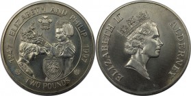Weltmünzen und Medaillen, Alderney. 50. Jahrestag der Hochzeit von Königin Elizabeth II. und Prinz Philip. 2 Pounds 1997. Kupfer-Nickel. KM 17. Stempe...