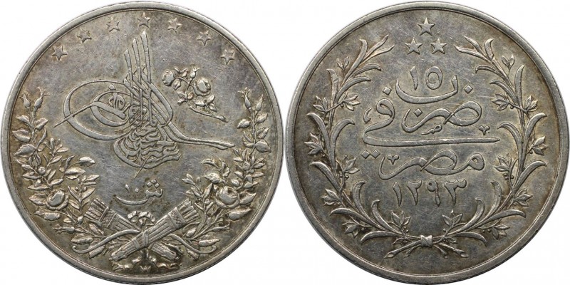 Weltmünzen und Medaillen, Ägypten / Egypt. Abdul Hamid II. 10 Qirsh 1889 (AH 129...
