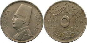 Weltmünzen und Medaillen, Ägypten / Egypt. Fuad I. 5 Milliemes 1929. Kupfer-Nickel. KM 346. Fast Stempelglanz