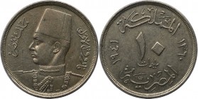 Weltmünzen und Medaillen, Ägypten / Egypt. Farouk I. 10 Milliemes 1941 (AH 1360). Kupfer-Nickel. KM 364. Stempelglanz