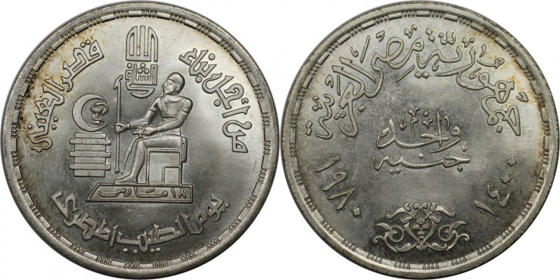 Weltmünzen und Medaillen, Ägypten / Egypt. Arzt Tag. 1 Pound 1980. 15,0 g. 0.720...