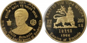 Weltmünzen und Medaillen, Äthiopien / Ethiopia. 75. Jahrestag der Geburt und 50. Thronjubiläum von Kaiser Haile Selassie I. 200 Dollars 1966. 80,0 g. ...