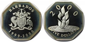Weltmünzen und Medaillen, Barbados. Millennium. 5 Dollars 1999-2000. 28,28 g. 0.925 Silber. 0.84 OZ. KM 67. Polierte Platte