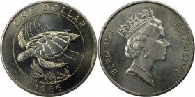 Weltmünzen und Medaillen, Bermuda. 25 Jahre WWF - Suppen Schildkröte. 1 Dollar 1986. Kupfer-Nickel. KM 49. Stempelglanz