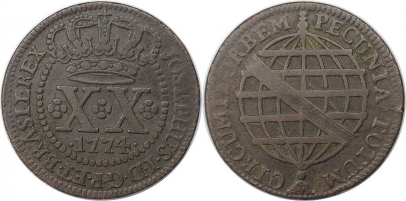 Weltmünzen und Medaillen, Brasilien / Brazil. Jose I. (1750-1777). 20 Reis 1774....