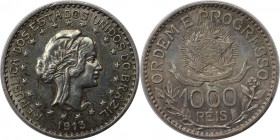 Weltmünzen und Medaillen, Brasilien / Brazil. 1000 Reis 1913. Silber. KM 513. Vorzüglich