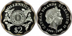 Weltmünzen und Medaillen, Cayman Islands. Millennium. 2 Dollars 2000. 15,55 g. 0.999 Silber. 0.5 OZ. KM 130. Polierte Platte