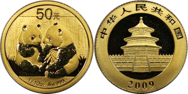 Weltmünzen und Medaillen, China. Pandabär. 50 Yuan 2009. 0.999 Gold. 0.1 OZ. Pol...