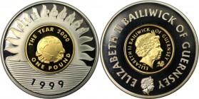 Weltmünzen und Medaillen, Guernsey. Millennium. 5 Pounds 1999 & Pound 2000. KM 86, 87. Polierte Platte, besteht aus zwei teilen