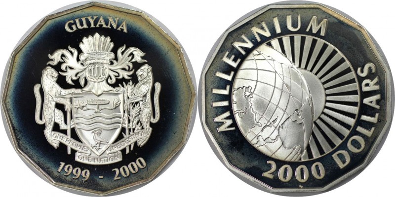 Weltmünzen und Medaillen, Guyana. Millennium. 2000 Dollars 1999. 28,28 g. 0.925 ...