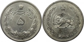 Weltmünzen und Medaillen, Iran. Reza Shah Pahlavi. 5 Rials 1933 (SH 1312). Silber. KM 1131. Stempelglanz