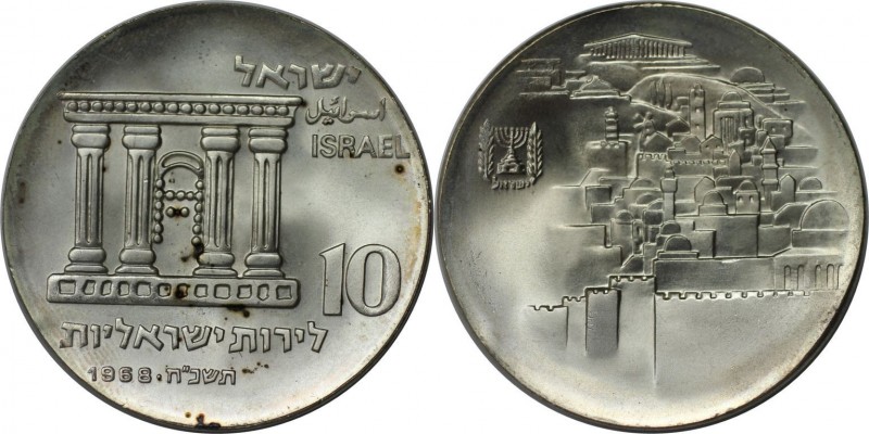 Weltmünzen und Medaillen, Israel. 20 Jahre Unabhängigkeit. 10 Lirot 1968. 26,0 g...