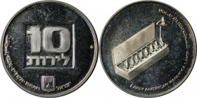 Weltmünzen und Medaillen, Israel. Chanukka - Amerikanischer Leuchter. 10 Lirot 1976. 20,0 g. 0.500 Silber. 0.32 OZ. KM 87.1. Stempelglanz