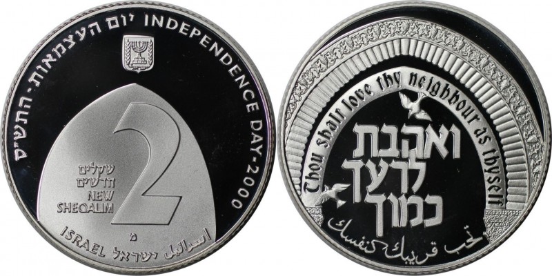 Weltmünzen und Medaillen, Israel. 2 New Sheqalim 2000. 28,80 g. 0.925 Silber. 0....