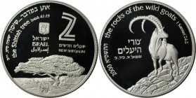 Weltmünzen und Medaillen, Israel. Wildleben -Steinbock. 2 New Sheqalim 2000. 28,80 g. 0.925 Silber. 0.86 OZ. KM 349. Polierte Platte