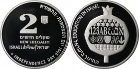 Weltmünzen und Medaillen, Israel. 53. Jahrestag der Unabhängigkeit. 2 New Sheqalim 2001. 28,80 g. 0.925 Silber. 0.86 OZ. KM 345. Polierte Platte