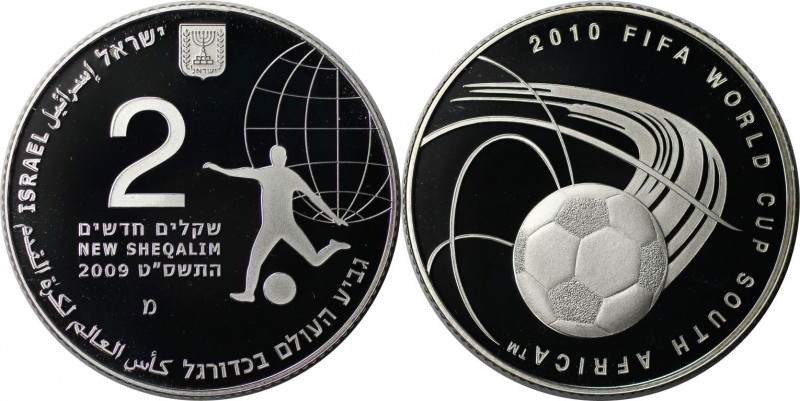 Weltmünzen und Medaillen, Israel. Fußball WM in Südafrika. 2 New Sheqalim 2009. ...