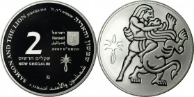 Weltmünzen und Medaillen, Israel. Samson und der Löwe. 2 New Sheqalim 2009. 28,80 g. 0.925 Silber. 0.86 OZ. KM 464. PCGS PR69DCAM Auflage nur 2800 Stü...