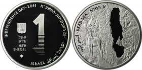 Weltmünzen und Medaillen, Israel. 63. Jahrestag - Totes Meer (tiefster Punkte der Erde). 1 New Sheqel 2011. 14,40 g. 0.925 Silber. 0.43 OZ. KM 481. Pr...