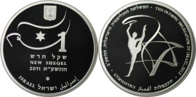 Weltmünzen und Medaillen, Israel. Gymnastics Olympische Delegation für London 2012. 1 New Sheqel 2011. 14,40 g. 0.925 Silber. 0.43 OZ. KM 484. Proof L...