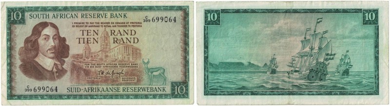 Banknoten, Südafrika / South Africa. 10 Rand 1975. Erste Zeilen mit Bankname und...