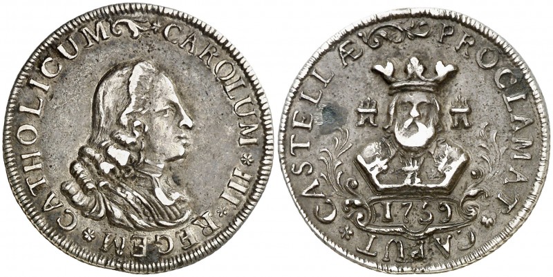 1759. Carlos III. Burgos. Medalla de Proclamación. (Ha. 8) (MHE. 260, mismo ejem...