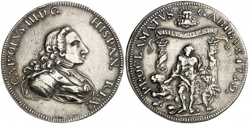 1759. Carlos III. Cádiz. Medalla de Proclamación. (Ha. 9) (MHE. 261, mismo ejemp...