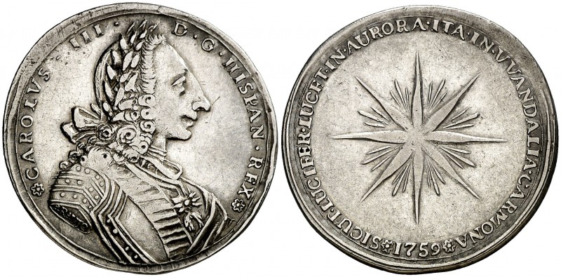 1759. Carlos III. Carmona. Medalla de Proclamación. (Ha. 10) (MHE. 262, mismo ej...