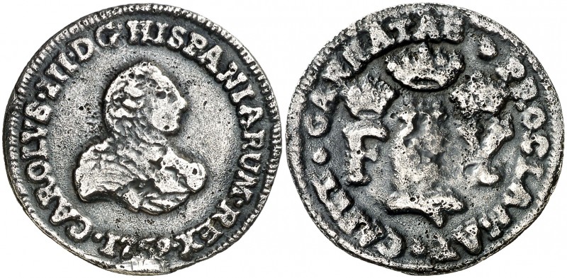1759. Carlos III. Granada. Medalla de Proclamación. (Ha. 17) (MHE. 265, mismo ej...