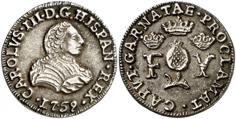 1759. Carlos III. Granada. Medalla de Proclamación. (Ha. 18) (MHE. 266, mismo ej...