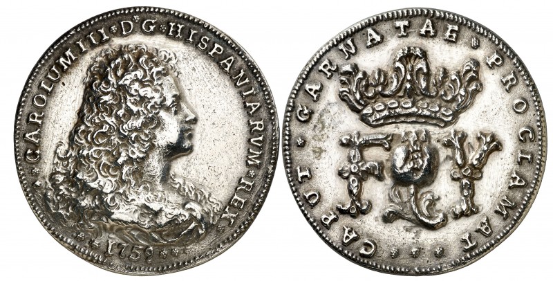 1759. Carlos III. Granada. Medalla de Proclamación. (Ha. 109 (apéndice), lám. 10...
