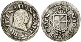1759. Carlos III. Jaén. Medalla de Proclamación. (Ha. 21) (MHE. 268, mismo ejemplar) (V.Q. 13008). 2,06 g. Ø21 mm. Plata fundida. En reverso incusa co...