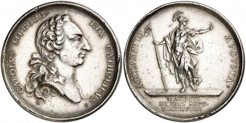 1759. Carlos III. Madrid. Medalla de Proclamación. (Ha. 25) (MHE. 274, mismo eje...