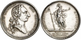 1759. Carlos III. Madrid. Medalla de Proclamación. (Ha. 25) (MHE. 274, mismo ejemplar) (RAH. 239-240) (V.Q. 13012) (Villena 14). 26,08 g. Ø38 mm. Plat...